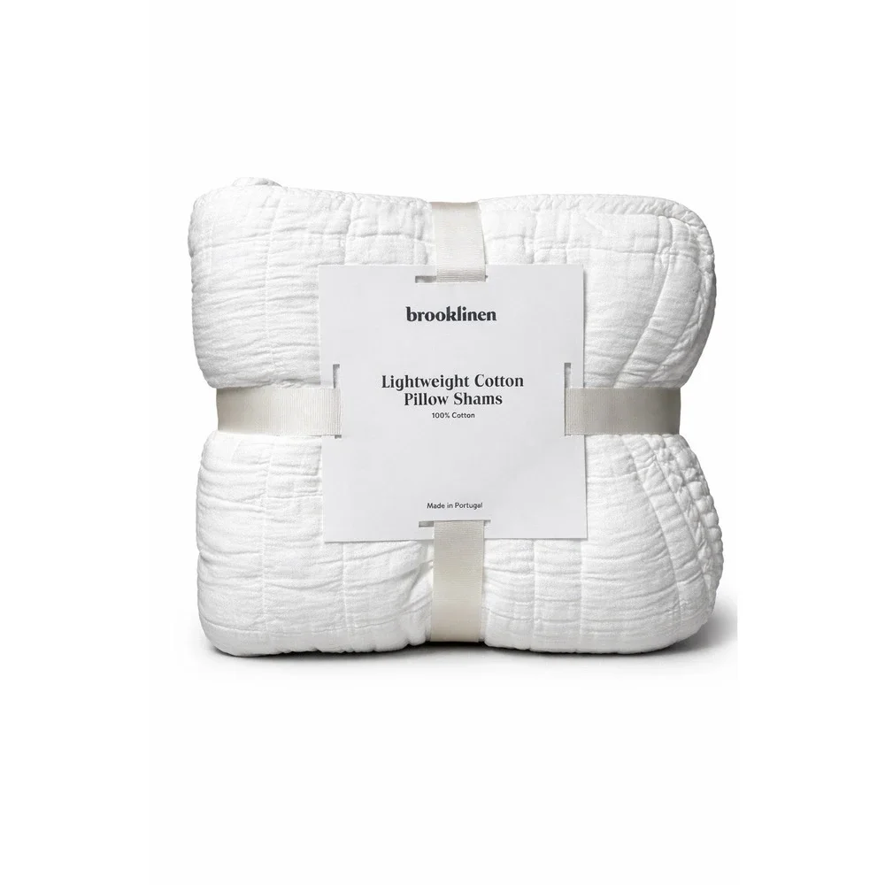 Brooklinen Lightweight Cotton Pillow Shams White Standard Quilted Set